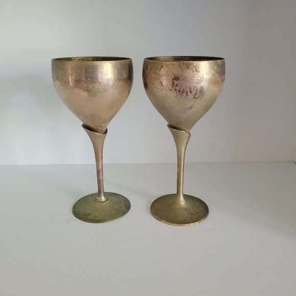 Vintage Patina Tulip Wine Goblets - Distressed - Picture 6 of 15